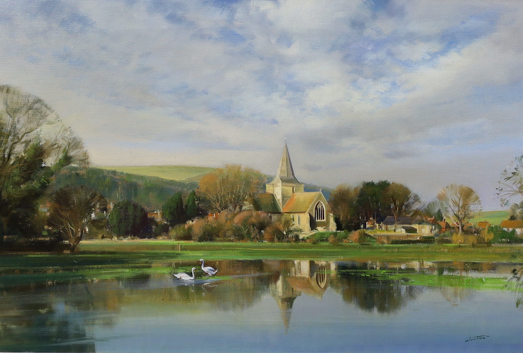 Frank Wootton (English, 1914-1998), ‘Alfriston in autumn', oil on canvas, 50 x 75cm